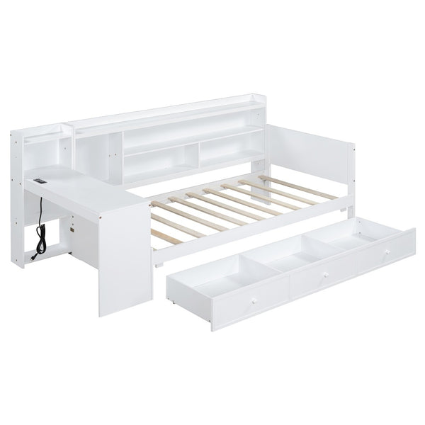 English Elm Twin Size Daybed With Integrated Desk, Usb Ports & 3 Large Drawers For Smart Storage & Style N820S00017K-GIGA