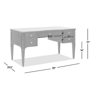 English Elm Jennifer Taylor Home - Dauphin Elegant 5-Drawer Executive Desk In Grey Cashmere With Gold Accents For Stylish Workspaces B2719P238476