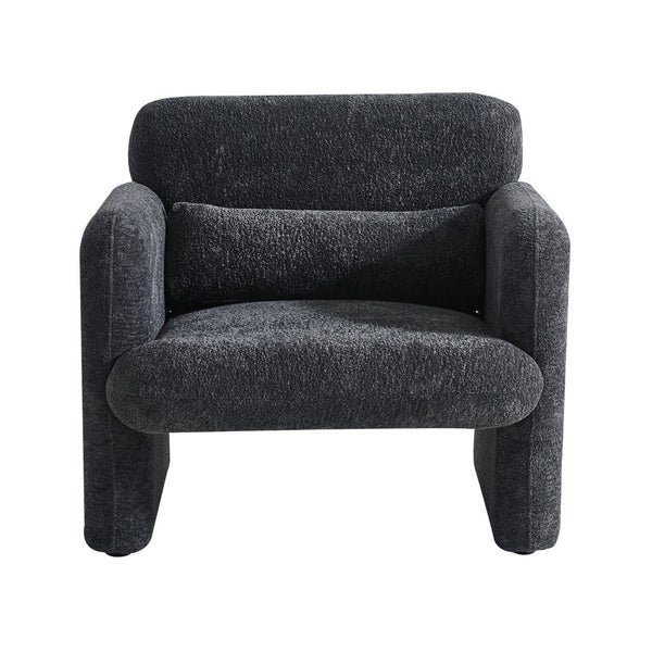 English Elm Best-selling Boucle Cloud Chair Curved Plush Upholstered Armchair with Lumbar Pillow Included Antique Dark Grey W1765P334057