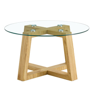English Elm Modern wood-color MDF circular coffee table with tempered glass top, easy assembly, versatile style W1151P146796