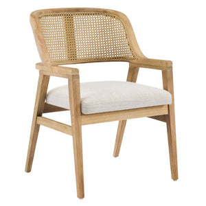 English Elm Mid-century Modern Dining Chairs Set of 2 Rattan Cane Back Rubberwood Upholstered Beige+Natural N768P411344N