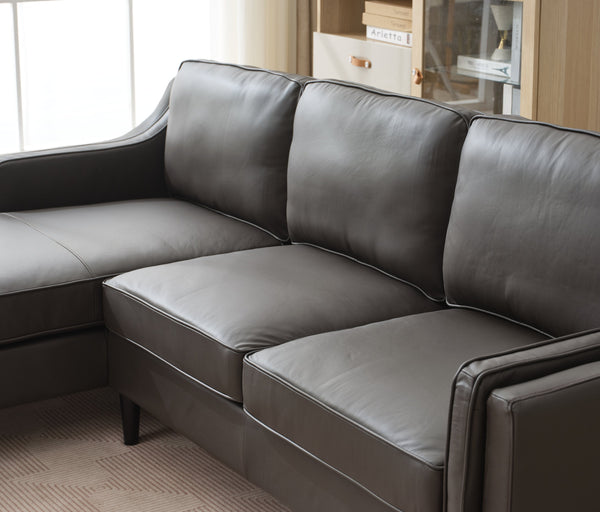 English Elm 94.5 Inch L-Shaped Genuine Leather Sofa With Left Chaise Lounge - Modern Espresso Elegance For Home W791S00023