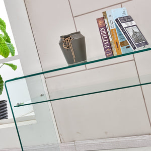 English Elm Glass Console Table - Modern Transparent Tempered Glass With Rounded Edges For Stylish Interiors W1718P233386