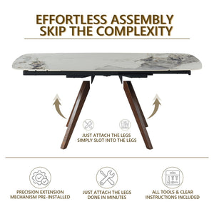 English Elm Retractable Sintered Stone Extendable Dining Table Seats 8 Modern Minimalist Base W5630P456161
