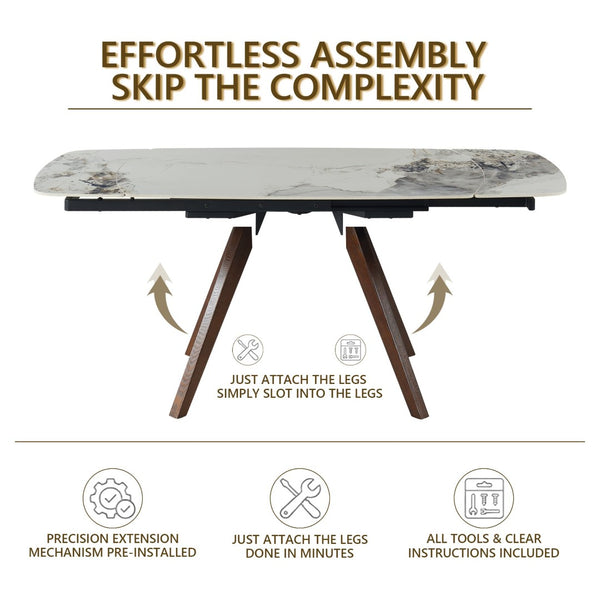 English Elm Retractable Sintered Stone Extendable Dining Table Seats 8 Modern Minimalist Base W5630P456161