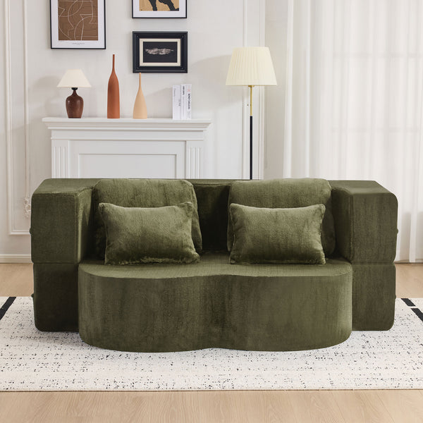 English Elm Queen Foldable Sofa Bed with Plush Chenille Cover, High-Density Foam Convertible Futon for Living Room Guest Room Bedroom Green W1829P348207
