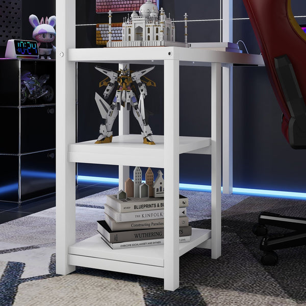 English Elm Metal Queen Loft Bed with Wardrobe, LED Light, L-Shaped Desk and USB Ports for Space-Saving Rooms White 65.75 L x 17.52 W x 6.3 H W2593S00039