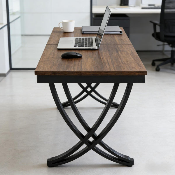 English Elm Computer Desk Two Person Wood Grain Workstation with Drawers for Shared Home Office T3971P453663