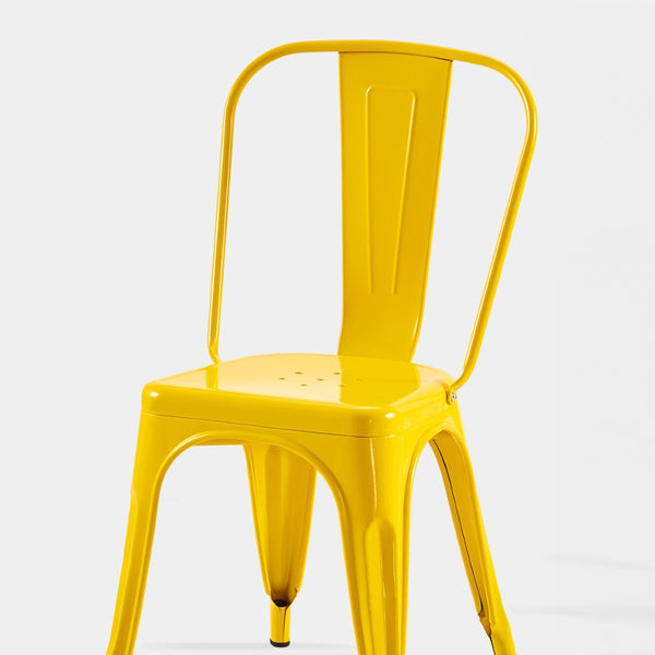 English Elm Set Of 4 High Gloss Yellow Metal Dining Chairs – Stackable, Lightweight, Indoor/Outdoor, Easy-Clean B347P383130-GIGA