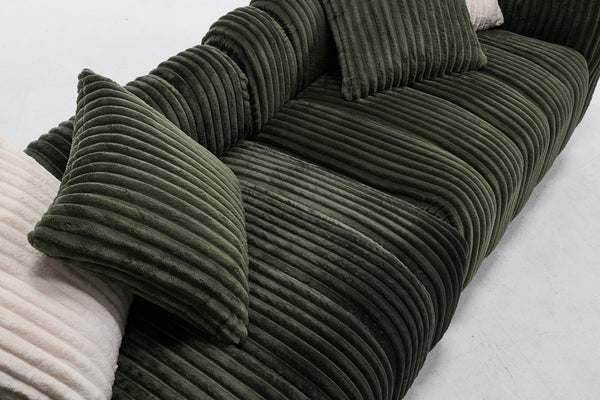 English Elm 114-Inch Oversized Corduroy Three-Seater Sofa With Movable Footstool - Luxurious Recliner Set W2795S00027