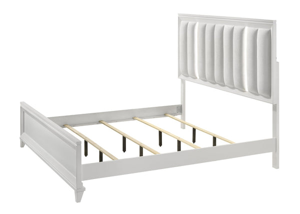 English Elm Contemporary King Bedroom Set with Led Headboard Upholstered Cushion and White Wood Frame B2741S00105