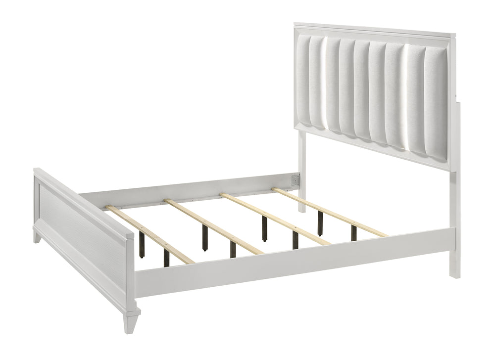 English Elm 1Pc King Size Panel Bed With Led Headboard, Upholstered Comfort & Solid Wood Design In White Finish B2741S00103