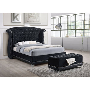 English Elm Tamsin Opulent Black Queen Bed with Luxe Button-Tufted Arched Headboard and Silver Nailhead Trim B062S00823