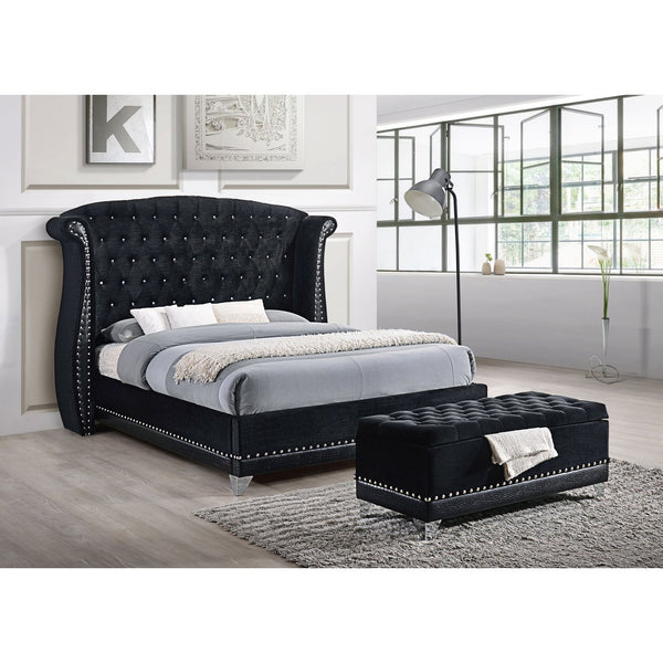 English Elm Tamsin Opulent Black Queen Bed with Luxe Button-Tufted Arched Headboard and Silver Nailhead Trim B062S00823
