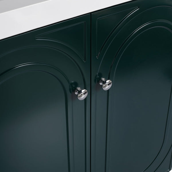 English Elm 30" Modern Freestanding Bathroom Vanity with Integrated Basin, Adjustable Shelf & 3 Metal Handles Dark Green W999P241072
