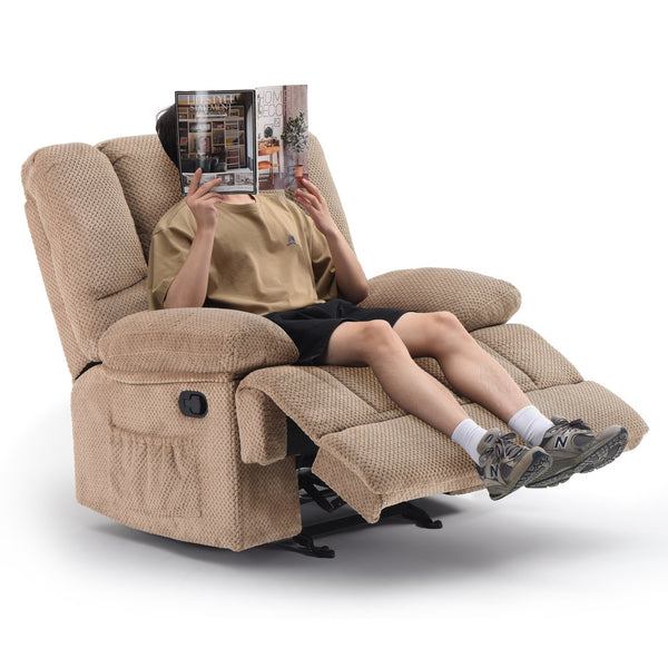 English Elm Oversized Rocking Rocker Recliner Chair with Ergonomic Support, Tool-Free 5-Minute Assembly Comfort Camel T3623P380121
