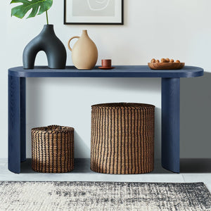 English Elm 60'' Elegant Thick Top Entryway Table with Curved Legs, Oval 60in Surface for Lamps & Decor, Versatile Mounting Decisions Navy Blue W1445P225046