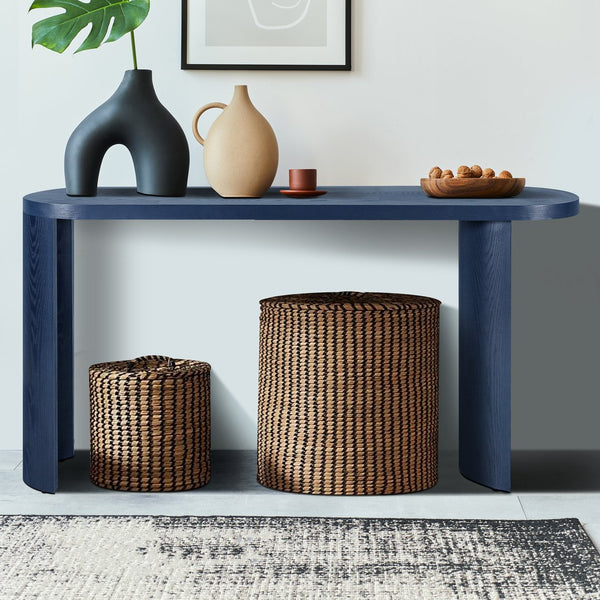 English Elm 60'' Elegant Thick Top Entryway Table with Curved Legs, Oval 60in Surface for Lamps & Decor, Versatile Mounting Decisions Navy Blue W1445P225046