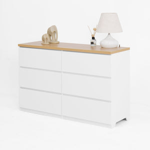 English Elm 6 Drawer Storage Cabinet with Slim 6-Drawer Dresser Design for Bedroom, Hallway & Small Spaces — Sturdy, Spacious Organizer White,Wood W409P225880