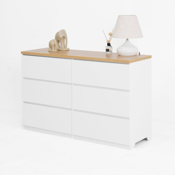 English Elm 6 Drawer Storage Cabinet with Slim 6-Drawer Dresser Design for Bedroom, Hallway & Small Spaces — Sturdy, Spacious Organizer White,Wood W409P225880