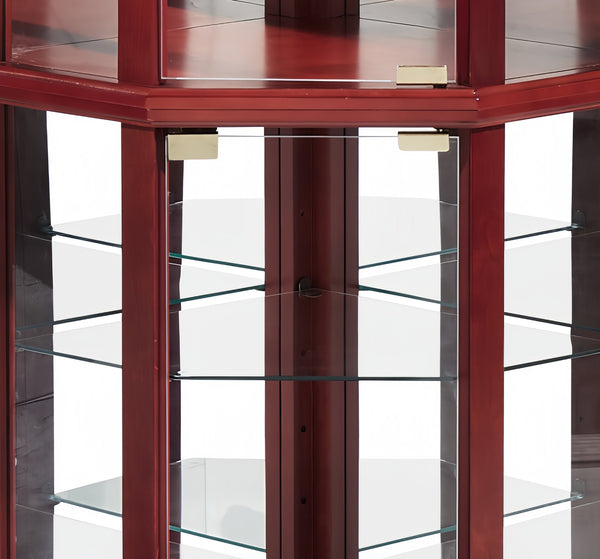 English Elm Lighted Glass Display Cabinet - Elegant Corner Curio With Adjustable Shelves & Integrated Lighting W1758P300136