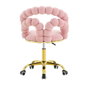 English Elm Pink Velvet Bubble Swivel Chair Gold Base Adjustable Glam Seat for Vanity Office W3875P446136