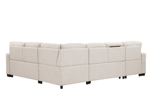 English Elm Cairo Modern Sectional With Pullout Sleeper, Storage, Bookcase Armrests & Usb Charging In Beige P1 B009S01662-GIGA