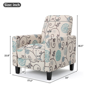 English Elm 27.5" Floral Push Back Recliner Beech Wood Legs Polyester Upholstered Lounge Armchair N763P410540K