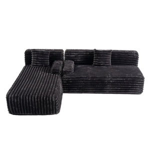English Elm 110" Cloud Sectional Sofa Upholstered with Ultra-Soft Faux Rabbit Fur, Modular L-Shape Comfort and Easy Care Black N719S001820B
