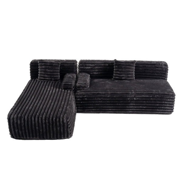 English Elm 110" Cloud Sectional Sofa Upholstered with Ultra-Soft Faux Rabbit Fur, Modular L-Shape Comfort and Easy Care Black N719S001820B