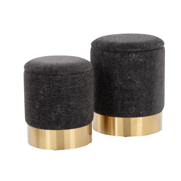 English Elm Marla Plush Nesting Ottoman Set with Gold Metal Base — Glam Contemporary Seating and Space-Saving Design Black B202P223730