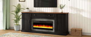 English Elm On-trend Farmhouse Electric Fireplace Console Walnut Veneer Media Cabinet for Living Room Black N721S000069B