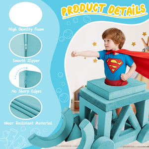 English Elm 16 Piece Modular Foam Play Couch Fort Building Set for Creative Kids Playroom Use Cyan T5880P493420