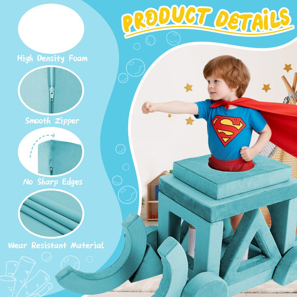 English Elm 16 Piece Modular Foam Play Couch Fort Building Set for Creative Kids Playroom Use Cyan T5880P493420