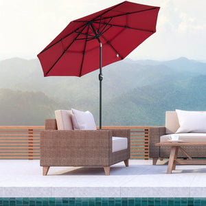 English Elm Outsunny 9Ft Stylish Outdoor Market Umbrella With Crank & Tilt, Elegant Wine Red, Perfect For Patios W2225P200446-GIGA