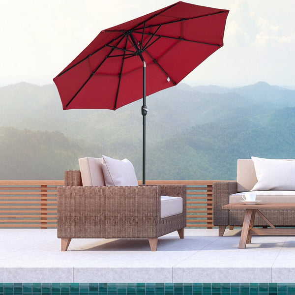 English Elm Outsunny 9Ft Stylish Outdoor Market Umbrella With Crank & Tilt, Elegant Wine Red, Perfect For Patios W2225P200446-GIGA