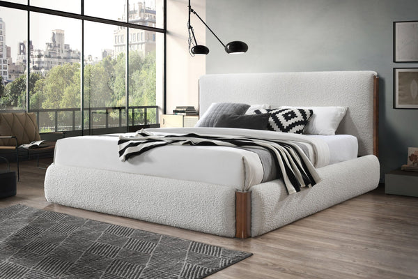 English Elm Sandro Ivory Boucle Wingback Eastern King Bed with Warm Walnut Wood Frame B2756S00043