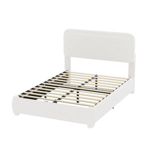 English Elm Boucle Cloud Upholstered Full Platform Bed with Adjustable Curved Headboard in White N733P439489K