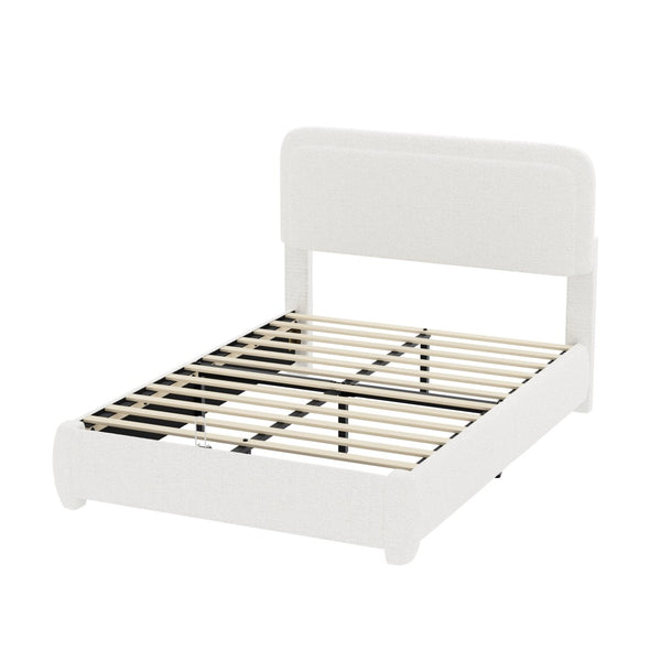 English Elm Boucle Cloud Upholstered Full Platform Bed with Adjustable Curved Headboard in White N733P439489K