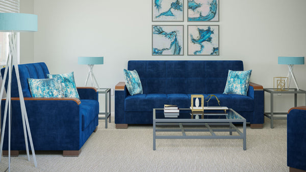 English Elm PrimeNest ZenAero X Upholstered Convertible Loveseat with Storage, Microfiber Comfort, Space-Saving Design Blue B030P281767