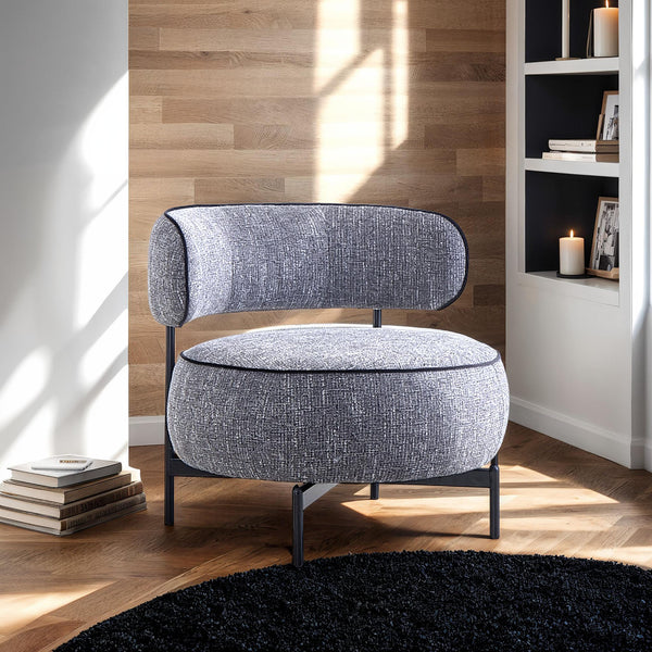 English Elm Contemporary Swivel Chair with Curved Backrest and Metal Legs, Blue Fabric, Contrast Welt Accent Dark Gray 37 L x 32 W x 12 H B2741P390566