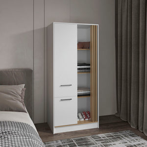 English Elm Armoire with Built-In Mirror and Ample Storage — 4 Doors, 2 Drawers, 4 Shelves, Eco-Friendly Finish White 75.59 L x 25.59 W x 3.94 H B097S00208