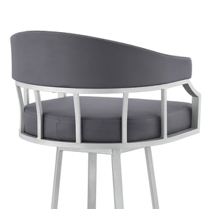 English Elm Velisse 30" Swivel Bar Stool In Slate Gray Faux Leather With Sturdy Silver Metal Base For Comfort B2736P268610-GIGA