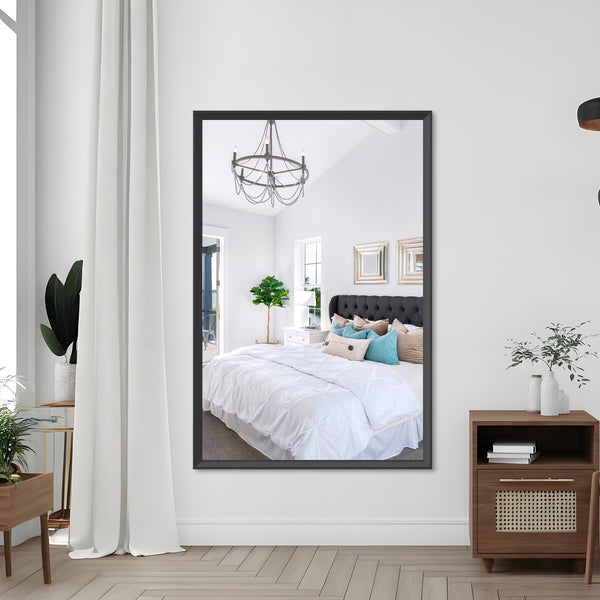 English Elm 60"X40" Oversized Modern Mirror With Black Aluminum Frame - Perfect For Bathroom, Living Room & More! W708P297668
