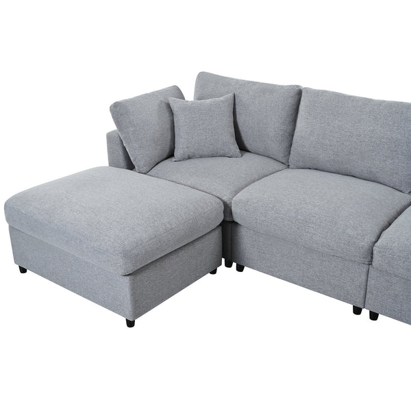 English Elm U_STYLE 130" U-shaped Modular Sectional Sofa with 2 Ottomans, Chenille Comfort, Pocket Coils, 6-Piece Flex Seating Grey WY000454AAE