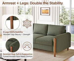 English Elm Christopher Knight Home® - 83.86" 3-Seater Sofa in Teddy Velvet with Curved Armrests & Solid Wood Legs, Plush Durable Comfort Green N765P331021N