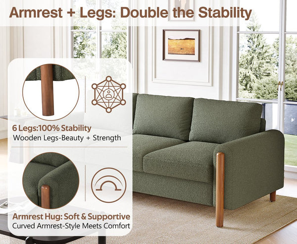 English Elm Christopher Knight Home® - 83.86" 3-Seater Sofa in Teddy Velvet with Curved Armrests & Solid Wood Legs, Plush Durable Comfort Green N765P331021N