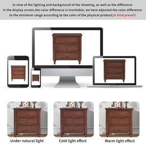 English Elm U_style Three Drawer Painted Nightstand Rubberwood Legs Minimalist Bedside Storage Cabinet Brown WF319366AAD