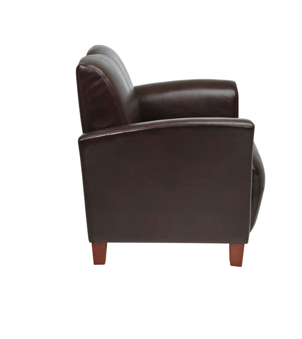 OSP Home Furnishings Mocha Bonded Leather Club Chair with Cherry Wood Legs for Modern Living Spaces SL2271EC9