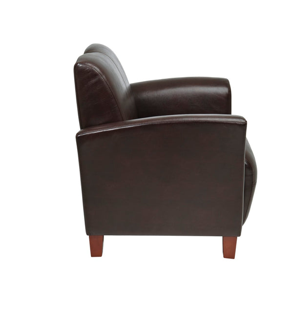 OSP Home Furnishings Mocha Bonded Leather Club Chair with Cherry Wood Legs for Modern Living Spaces SL2271EC9